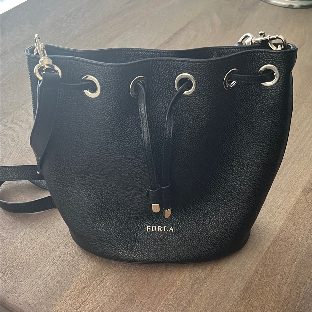 Furla Black Crossbody Bucket Bag